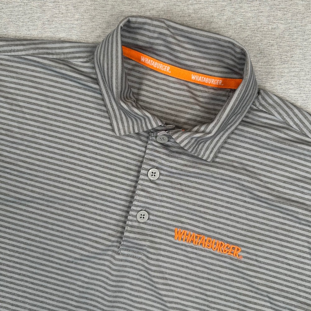 Whataburger Employee Polo Shirt Mens S/M Grey Striped Performance Short Sleeve